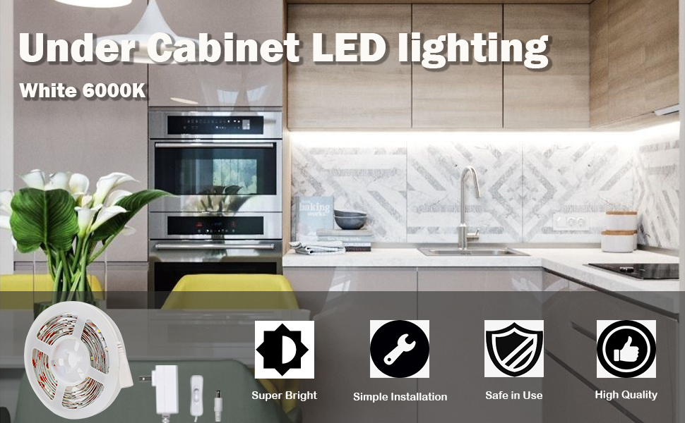 Kintion LED Under Lighting Kit, 6.6ft White LED Strip Lights