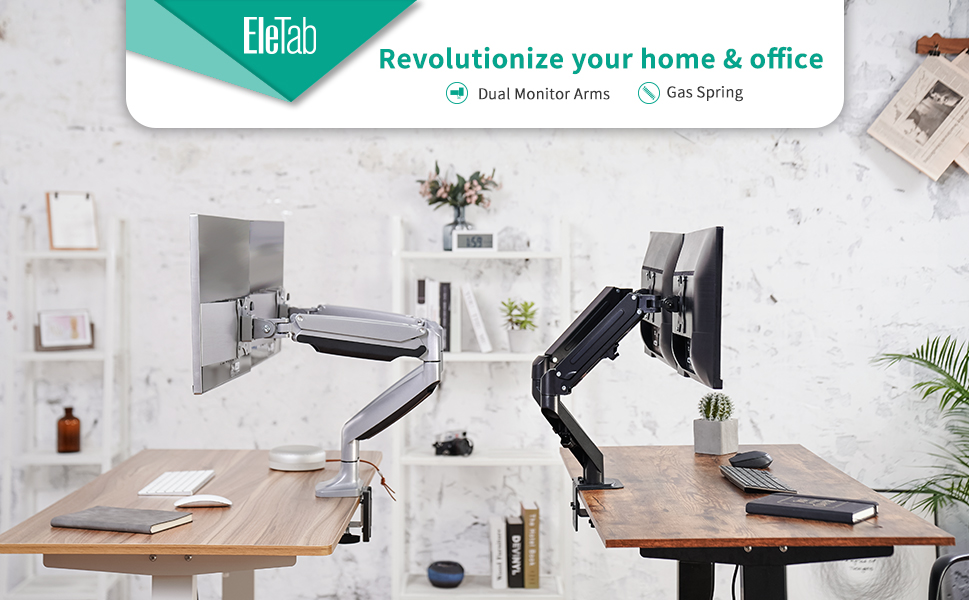 EleTab Dual Arm Monitor Stand Height Adjustable Gas