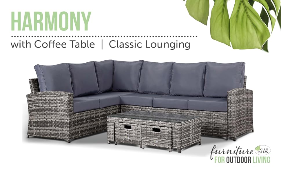 Club Rattan Harmony 8 Seater Rattan Corner Sofa with Coffee Table in