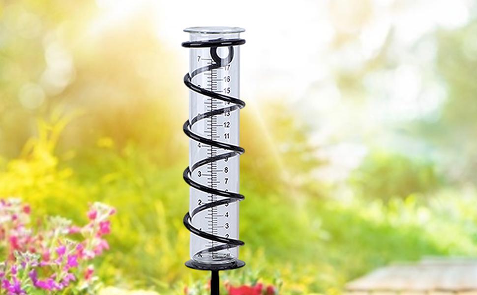 Amazon.co.jp 雨量計、雨用の金属フレーム水量計、ガラス製雨量計屋外、6.69インチ大容量金属フレーム水量計、杭付き取り外し可能