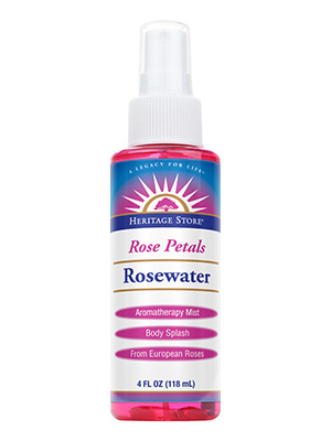 Heritage Store Rosewater Spray Hydrating Mist for Skin & Hair No Dyes or Alcohol Vegan 4 oz