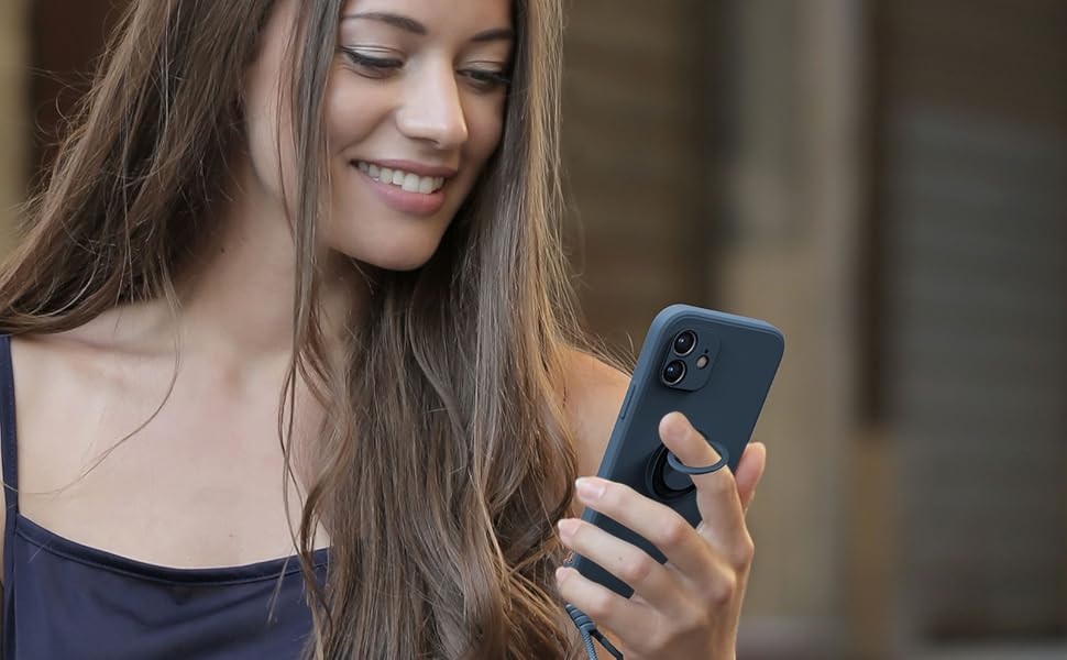 ABITKU Ring Stand Case for iPhone 12 Case, Liquid Silicone Slim Design