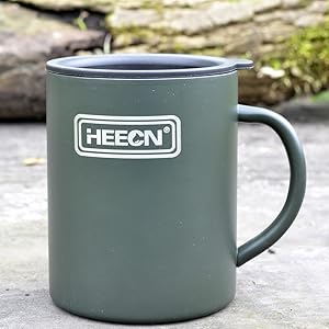 HEECN Double Wall Camping Green Mug With lid 300ml 450ml hess-038bbkBG_3