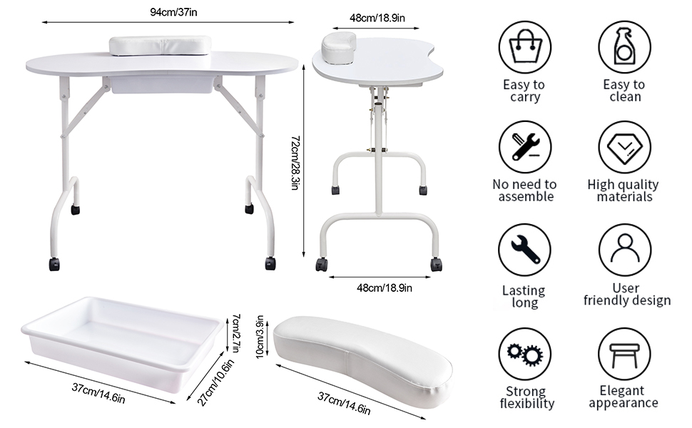 Kalolary Manicure Nail Table, Portable Foldable Station Desk Nail Art