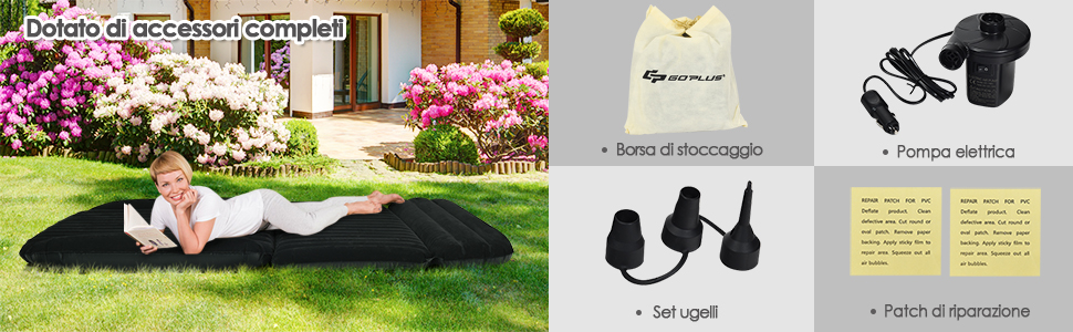 COSTWAY Materasso Gonfiabile Da Auto, 180x128x12cm, Letto Gonfiabile Per Campeggio Materasso Di Viaggio, Pompa Elettrica Inclusa, Nero 15 1