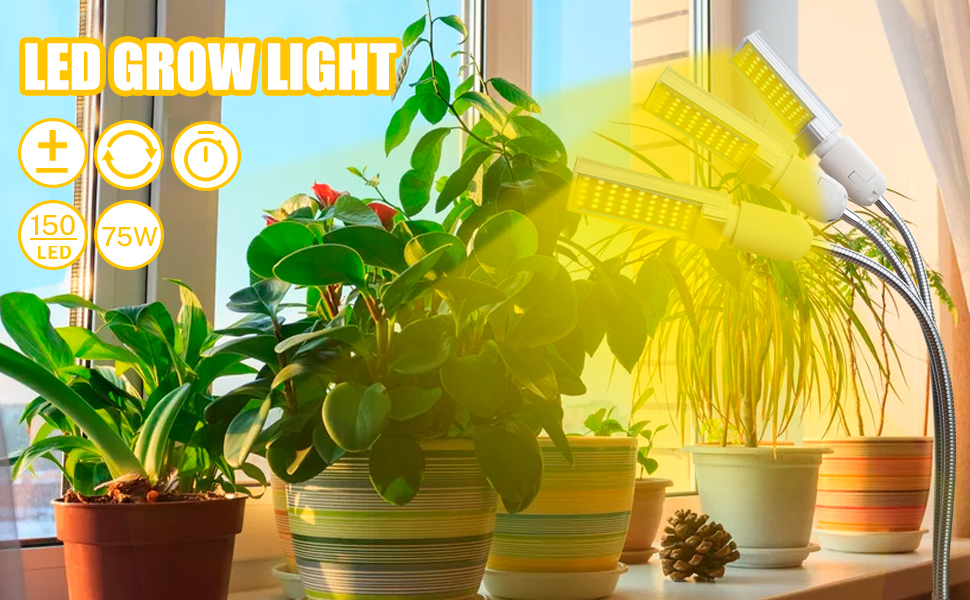 Likesuns LED Grow Light for Indoor Plants, 150 LED 3Head 75W, Full Spectrum Plant Growing Lamps