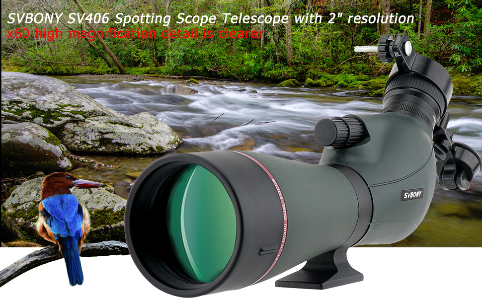 SVBONY SV406 Spotting Scope Telescope Zoom 2060x80 Angled High Power