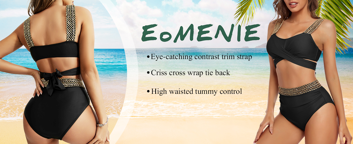 Two Piece Criss Cross Bathing Suits for Woman Wrap Tie Back Swimsuits Swimwear
