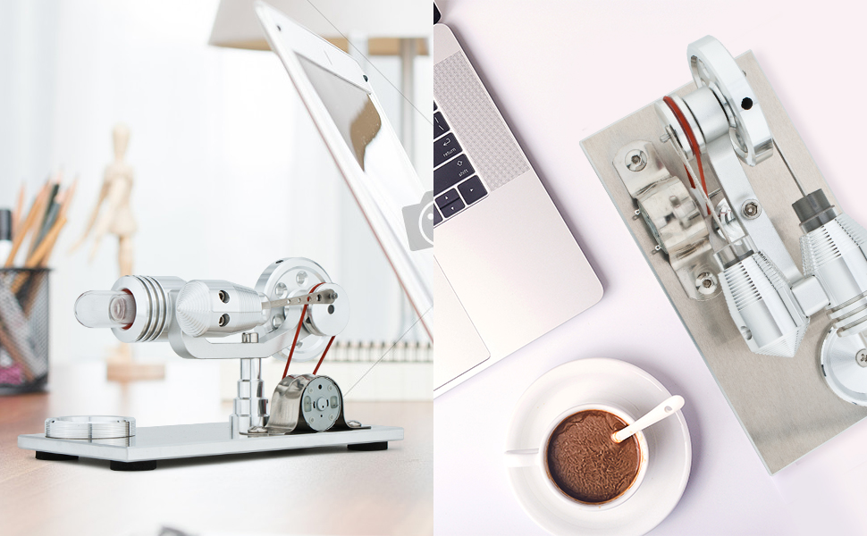 A grey pixel representing an engine cylinder, energy-efficient LED Stirling engine, with excellent glass quality.