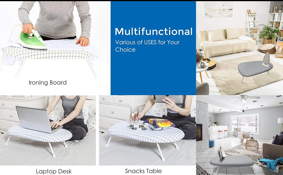 Multifunction Tabletop Bed Ironing Board with Hanging Hook Foldable Compact Anti Slip Iron Board