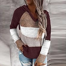  Pullover Damen Kapuze V Ausschnitt Streifen