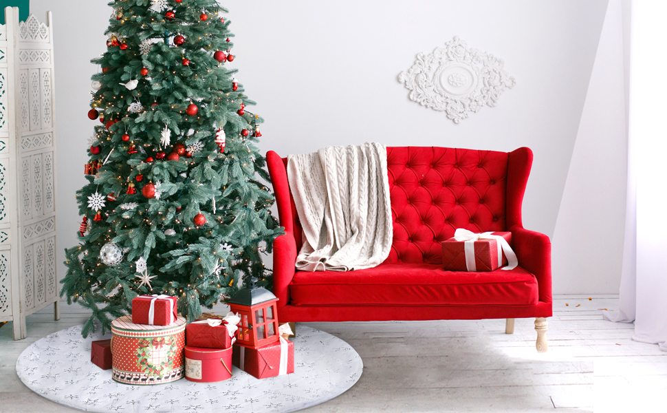 Christmas Tree Skirt 48 Inches Large Snowy White Faux Fur