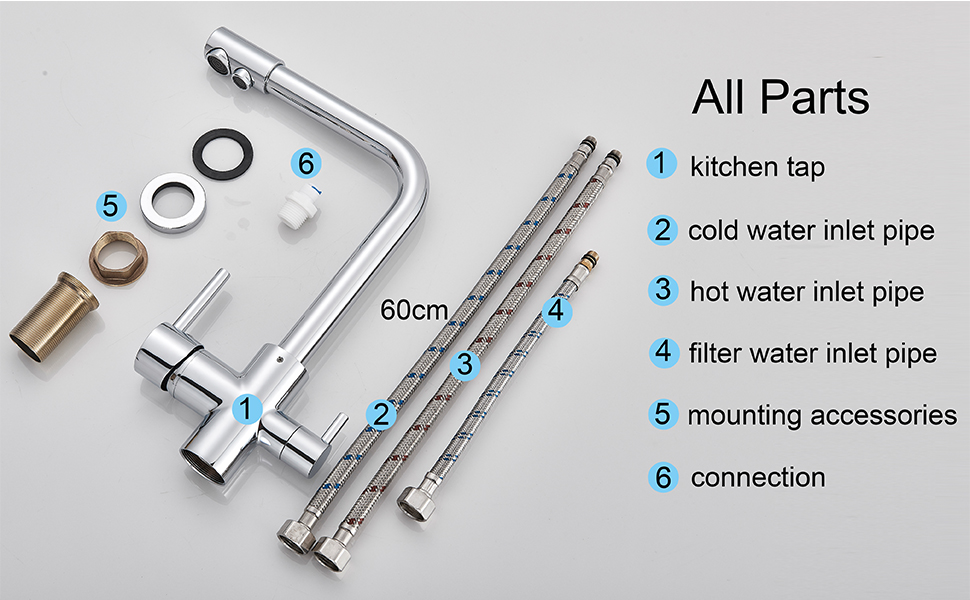 Suguword Kitchen Tap 3 Way With Filter Water System Double Handles Drinking Water And Cold Hot Water 360° Swivel Chrome Tap 16 kitchen tap