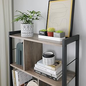 VASAGLE Libreria, Scaffale Per Soggiorno, Portaoggetti A 4 Ripiani, Organizzatore Per Studio, Stile Industriale, Assemblaggio Semplice, Struttura In Acciaio, Greige E Nero Da SONGMICS 13 1