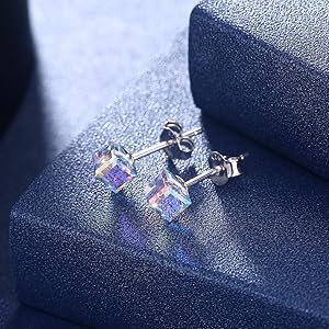 シルバー スタッドピアス クリスタル装飾 Amazon | Rockyu ブランド ファッション ピアス レディース