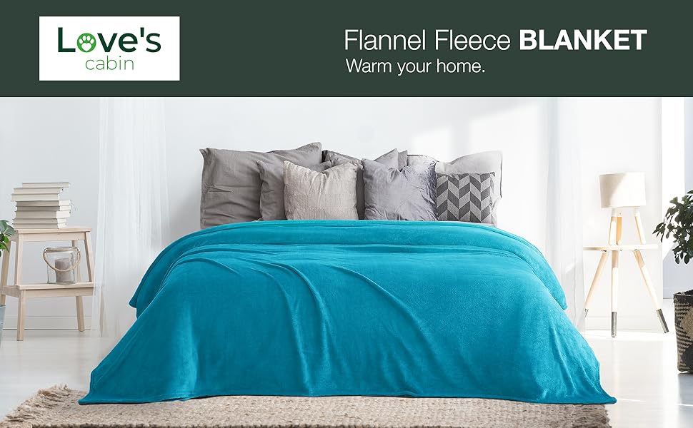 Love's cabin Flannel Fleece Blanket Throw Size Teal Throw