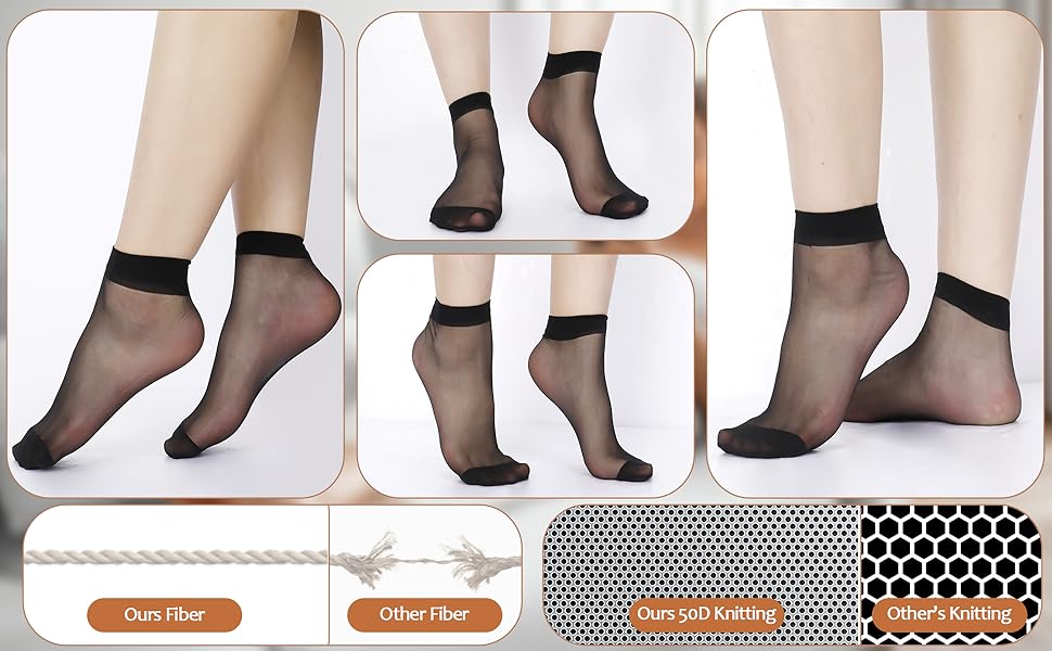 Zuimei 20 Pairs Women's Ankle Pop Socks Black Thin Sheer Pop Nylon Transparent Ankle High