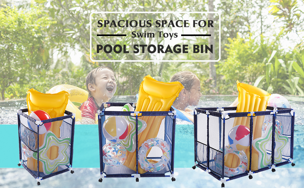 Snail Pool Mesh Storage Bin Rolling Poolside Storage Cart