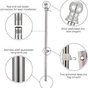5 6 ft stainless steel flag pole kit with bracket for American flag outdoor house porch 3x5 flagpole