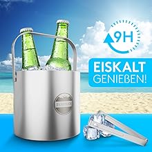 Cubitera de hielo de acero inoxidable con tapa y pinzas