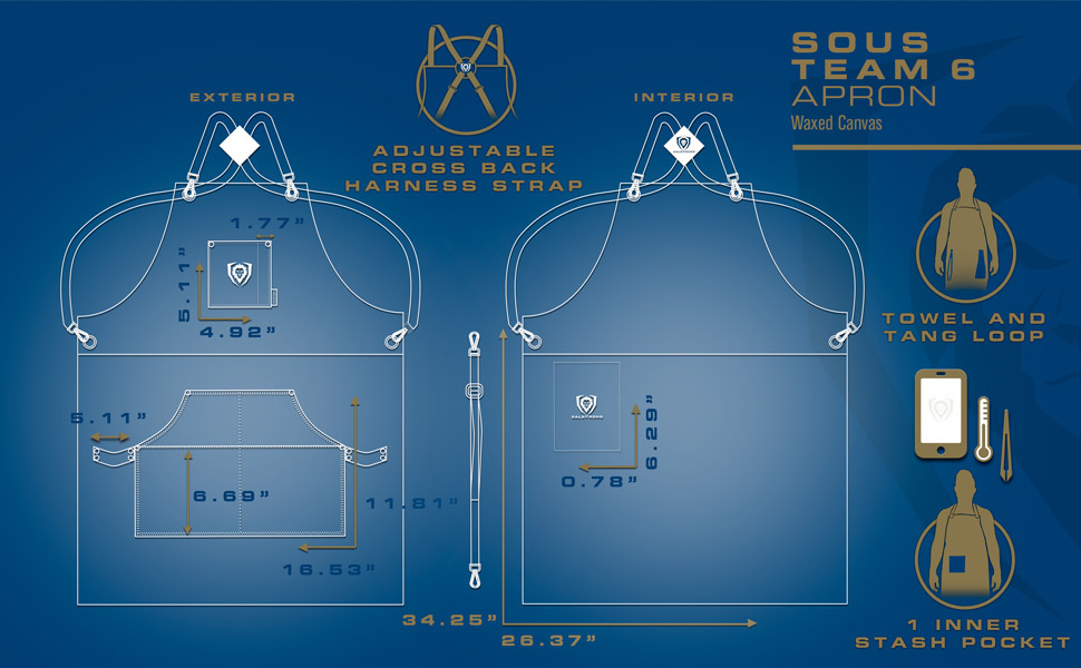 dalstrong chef knife professional chef's apron kitchen gear waxed canvas knife storage multi-purpose