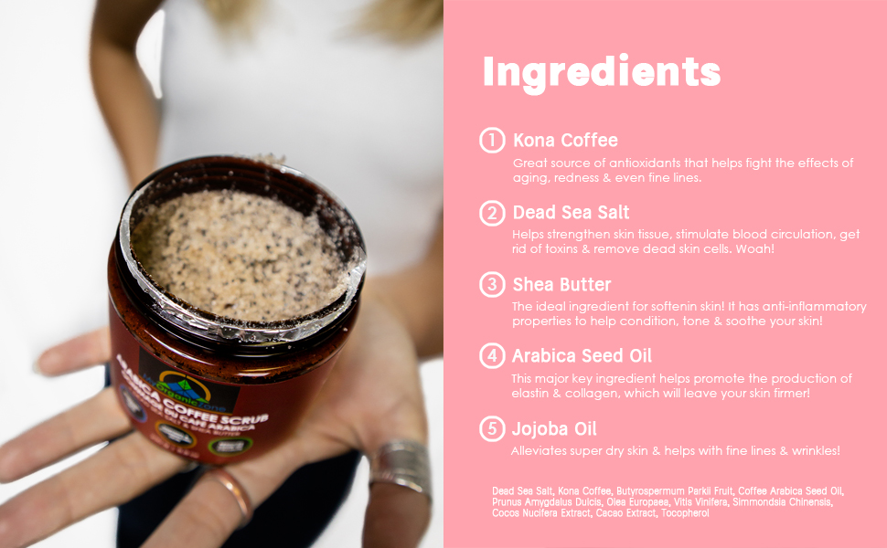 natural arabica coffee scrub ingredients, best skincare ingredients body scrub dead skin removal
