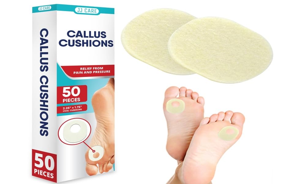 JJ CARE [Box of 50] Callus Cushions, Oval Callus Pads for