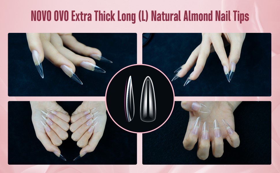 Extra thick natural L almond nail tips