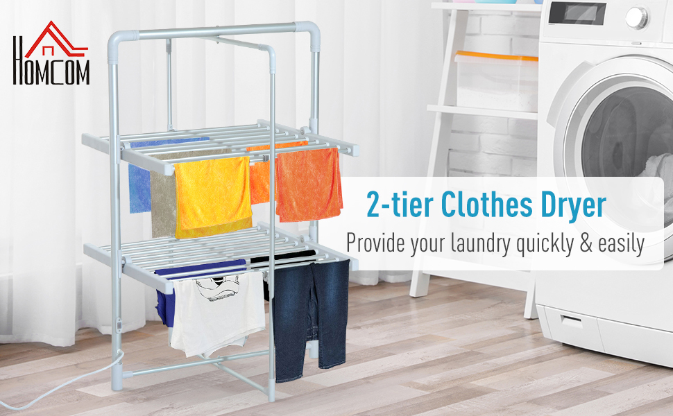 Electric Cloth Airer 2 Tier Heater Quick Dry Standing Warmer