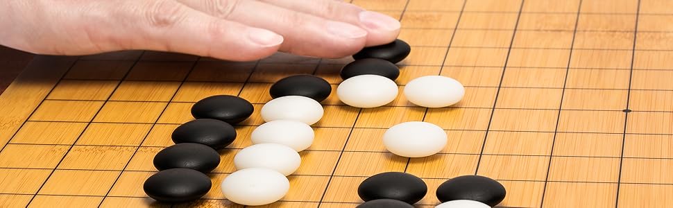 Bamboo 2-Inch Reversible 19x19 / 13x13 Go Game Set Board w/ Double Convex Yunzi Stones