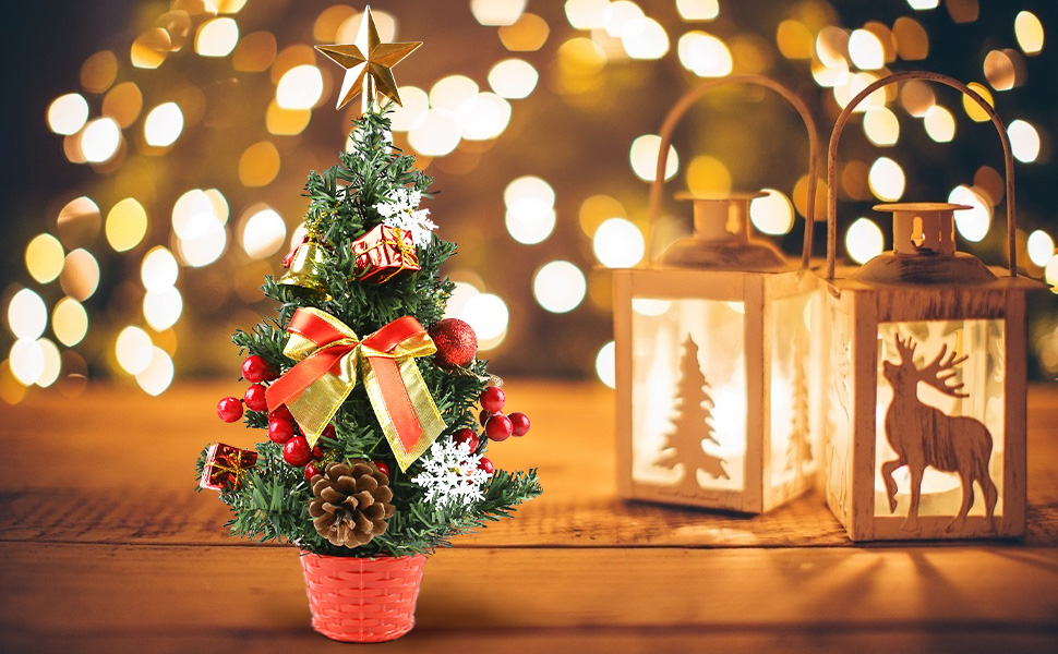 3 otters Mini Artificial Tabletop Christmas Tree, 14inch