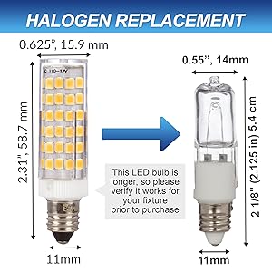Simba Lighting LED E11 5W 6W 40W 50W Halogen Equivalent Dimension Comparison Larger than Halogen