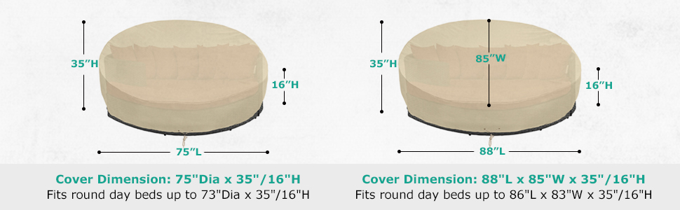 Amazon Com Sunpatio Round Patio Daybed Cover 88 Inch Heavy Duty Waterproof Outdoor Canopy Daybed Sofa Cover With Taped Seam 88 L X 85 W X 35 16 H All Weather Protection Beige