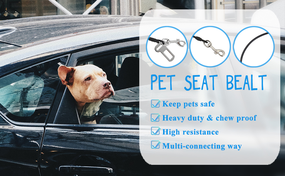 Filhome NoChew Dog Seat Belt, Stainless Steel Cable Pet