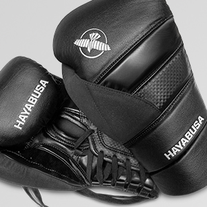 A pair of Black Hayabusa T3 Boxing Gloves