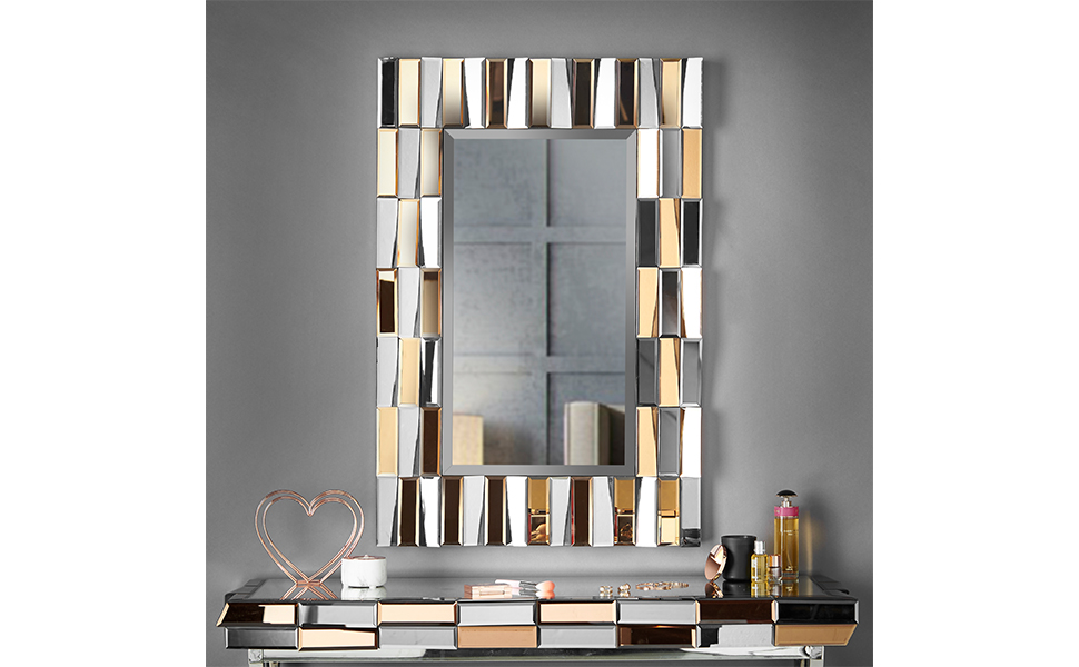 wall mirror 3d effect mirrored rectangle rose gold