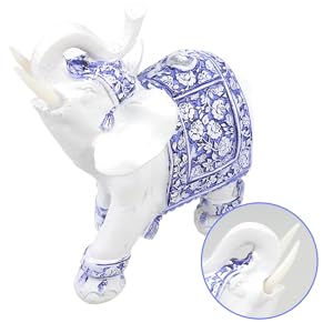 Amazon.co.jp: LIFKICH 青と白の磁器の象 装飾を配置する 動物の