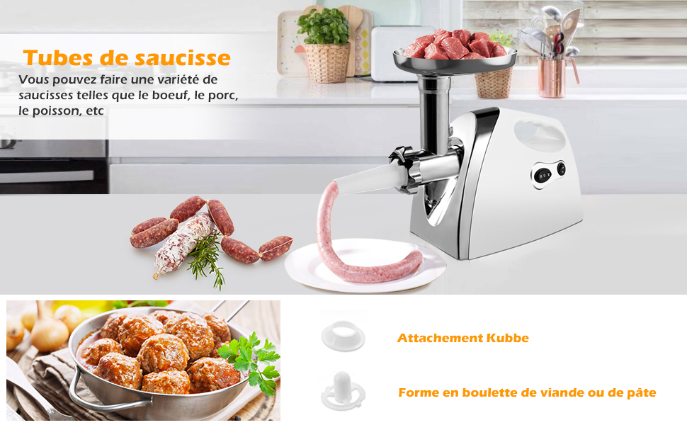 RELAX4LIFE Hachoir à Viandes Électrique 1200W, 3 Grilles, 1 Adaptateurs à Kebbés, 1 Adaptateur à Saucisse 15 1