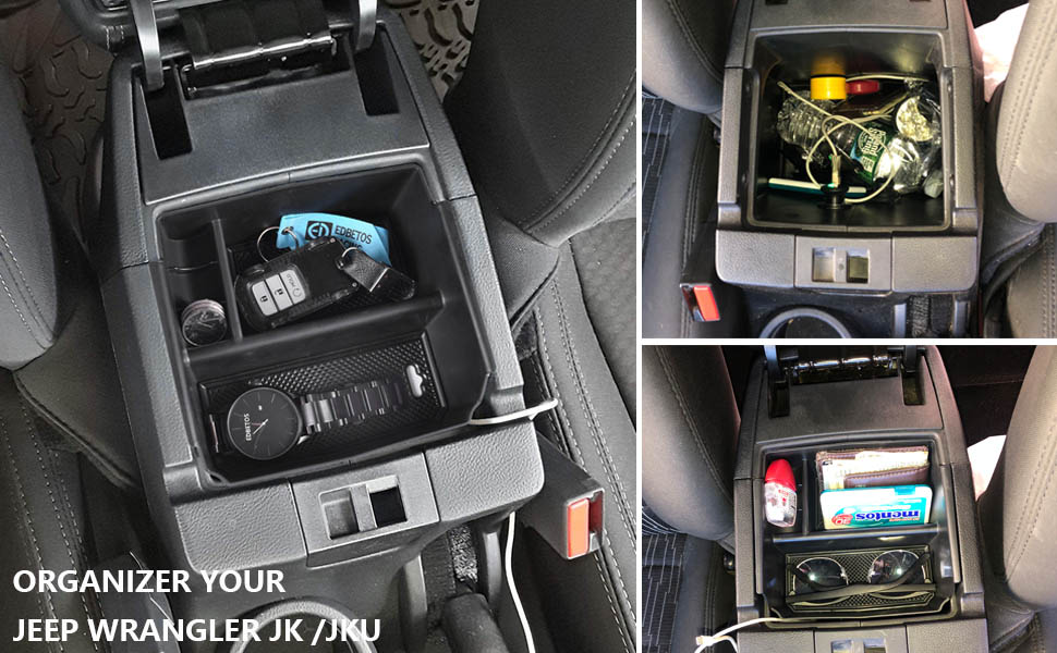 Jeep Wrangler JK JKU Center Console Organizer Tray Rubicon Sport Sahara Armrest Storage Glove Box