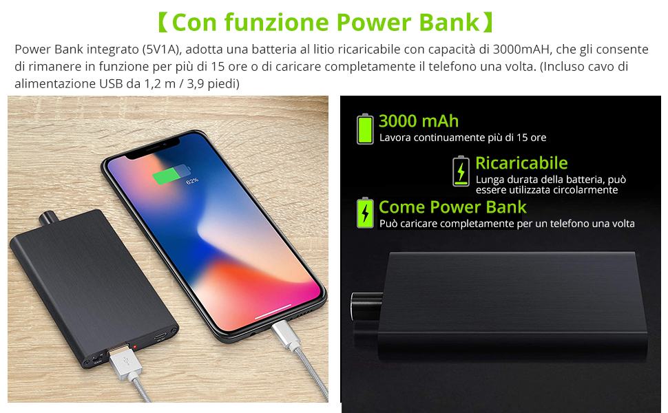 Amplificatore per cuffie HiFi 16-300Ω Mini amplificatore portatile ricaricabile da 1000 mAh