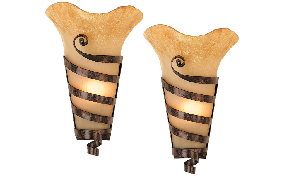 Franklin Iron Works Solara Farmhouse Rustic Wall Light Sconces Set of 2 Rust Hardwired 10