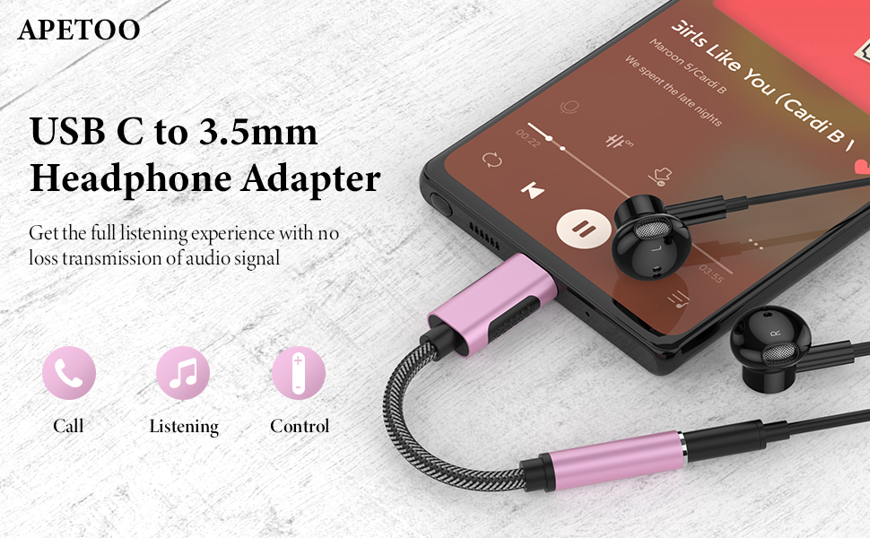 USB C to 3.5mm Adapter for iPhone 15 Samsung S23 S22 S21 S20 Ultra FE Note 20 Ultra 10+,APETOO