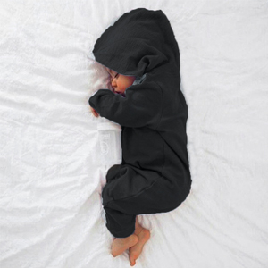 Newborn Baby Boys Girls Romper Toddler One Piece Solid Color Outfits Long Sleeve Hoodie Playsuit