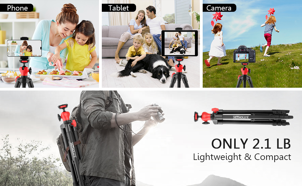 Kithouse Tripod for Phone Camera Tablet 67” Lightweight Aluminum Portable Travel Stand Holder