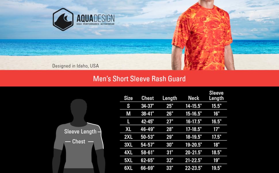 Aqua Design Mens Rash Guard Solar Shirt: Brief Sleeve Swim High Rashguard for Males 20 men swim rashguard shirt uv protection plus adult sun upf guard aqua short sleeve athletic sport