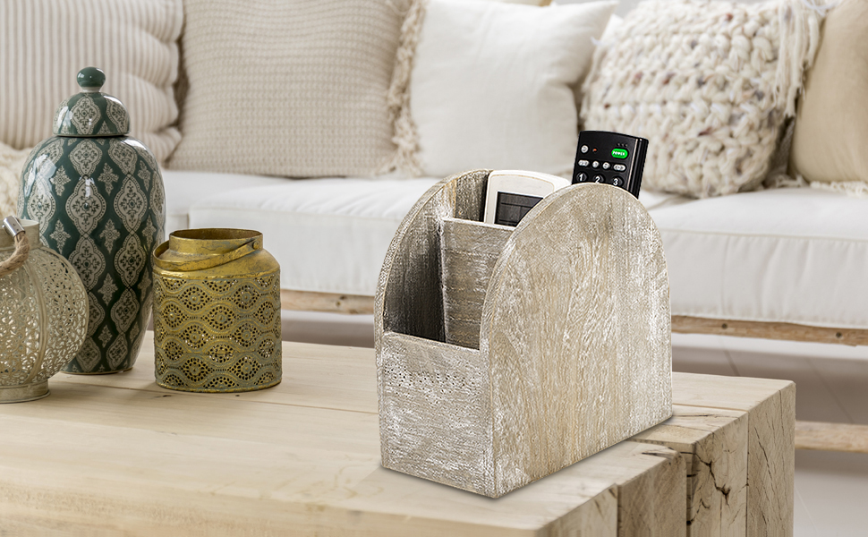 NEX 3Slot Wooden Remote Control Holder, Remote Caddy Holder Media Organizer