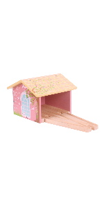 Bigjigs Rail Wooden Pink Double Engine Shed