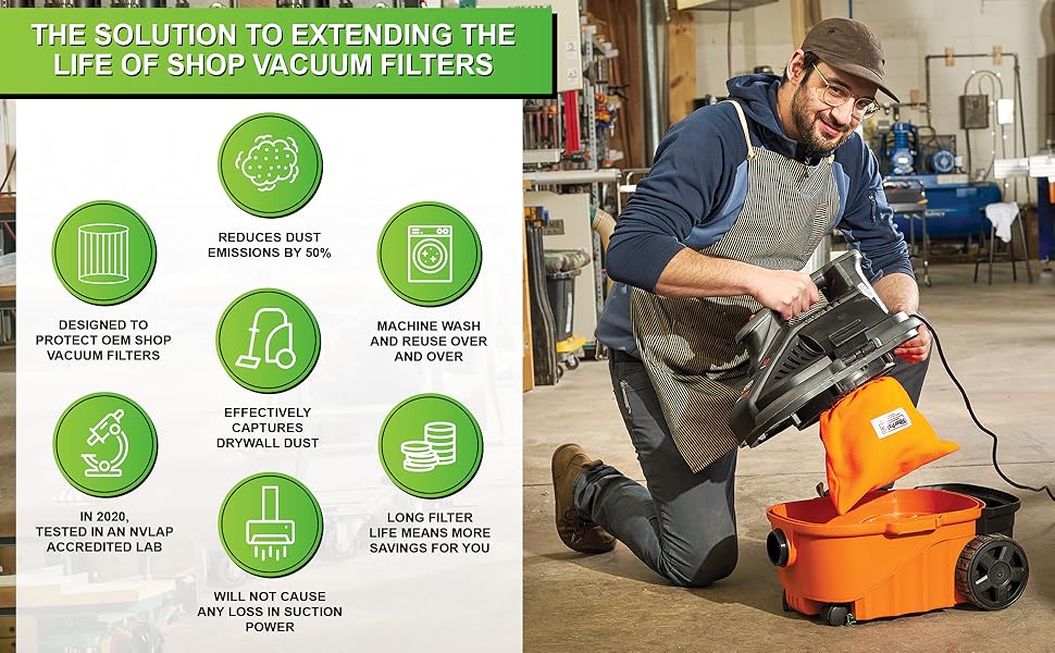 FilterPal Reusable Pre Filter Bag For Shop Vacuums Wet