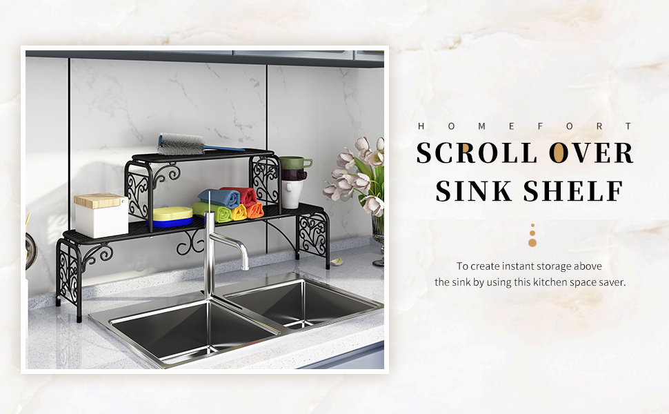 HOMEFORT Scroll Over Sink Shelf, Metal 2Tier Storage Rack