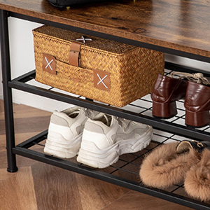 Großer Garderobenständer, Kleiderständer Mit Schuhregal, Garderobe Mit 12 Haken Und Sitzfläche, Sitzbank, Viel Stauraum, Für Flur, Schlafzimmer, Industriesti, 100 X 35,5 X 182 Cm, HOOBRO EBF05MT01 13 EBF05MT01